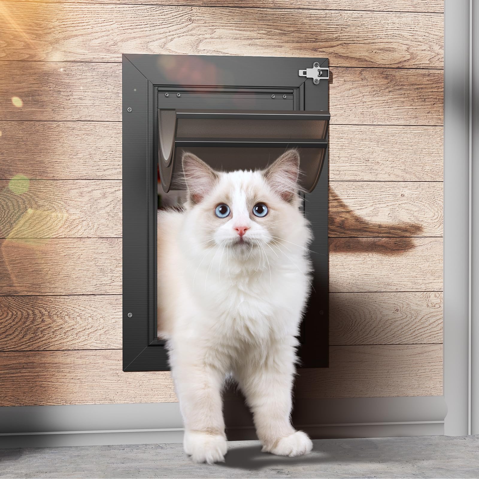 Pet Door for Wall, Small Doggy Door and Cat Door with Aluminum Frame and Double Flaps, Easy to Install, Extra Wide Telescoping Tunnel for Interior & Exterior Walls(Pets Up to 15 Lb)-Black/S