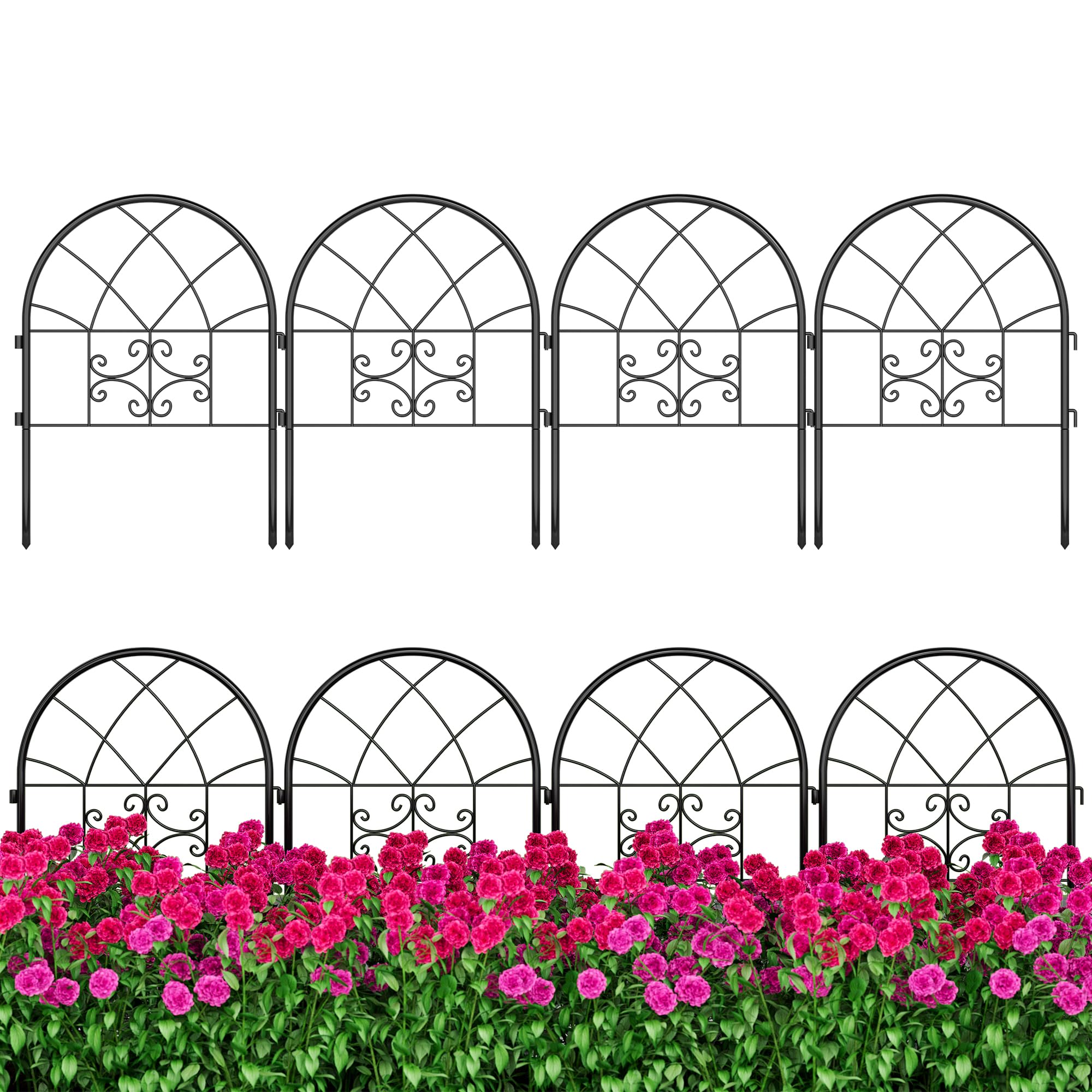 4 PCS Metal Garden Fence Panels 26in x 20in, No Dig Dog Fence with Spiked Feet, Heavy Duty Rustproof Animal Barrier Fencing, Decorative Border Fence for Flower Beds & Yard