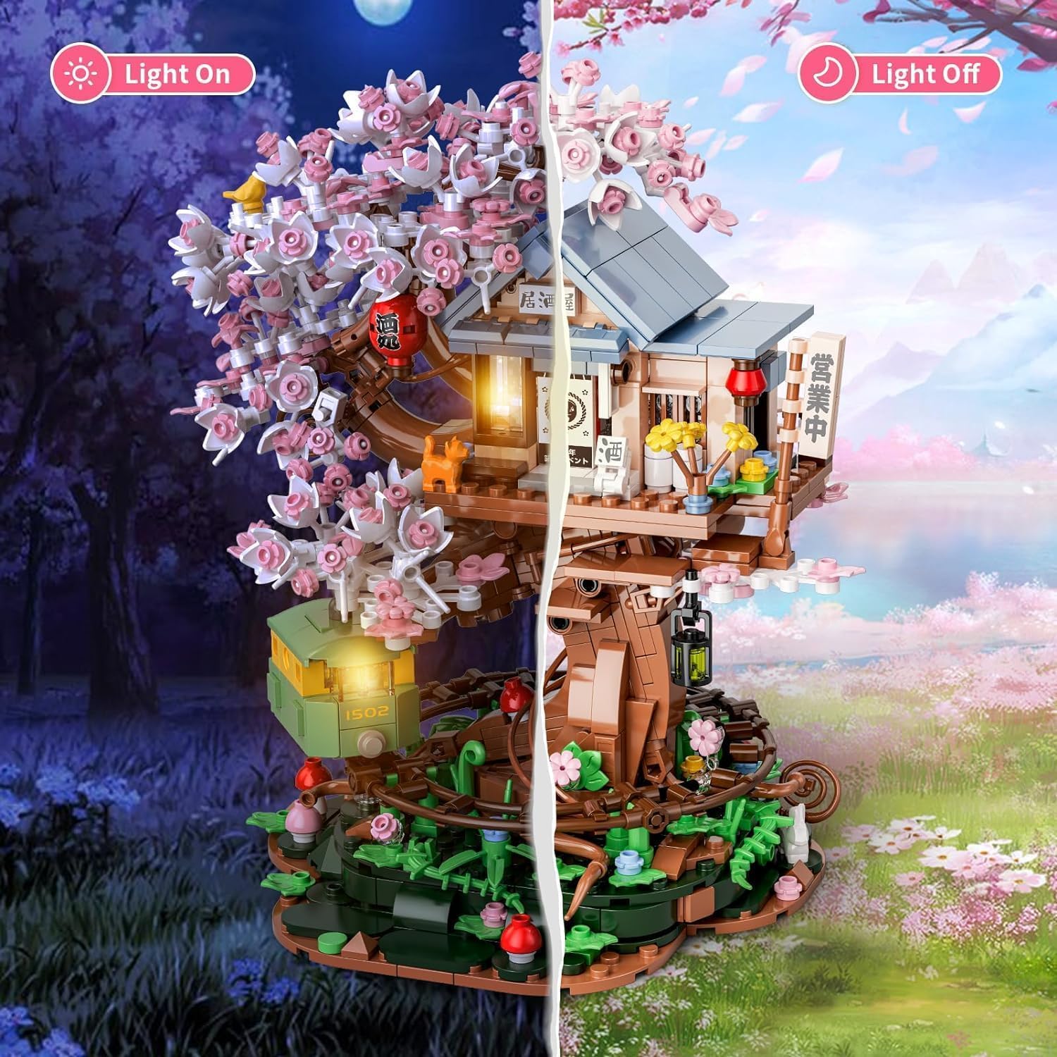 QGGQ Ideas Japan Izakayas Cherry Blossom Friends Tree House Building Blocks - Image 2