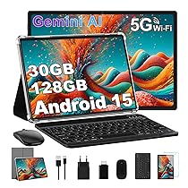 Dghrti 10 Pollici Tablet Android 15,30GB RAM+128GB ROM (2TB TF),Octa-Core,FHD IPS,USB-C, 8000mAh,Wi-Fi 5G, BT5.0, 5MP+8MP,Touch Screen,Facial ID,Corpo in Metallo Tablets PC con Tastiera, Mouse -Grigio