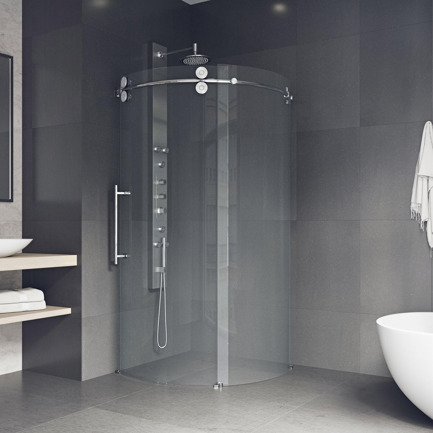 VIGO 36 x 36 Left Open Frameless Round Sliding Shower Enclosure with Tempered Glass and 304 Stainless Steel Hardware | Chrome Finish