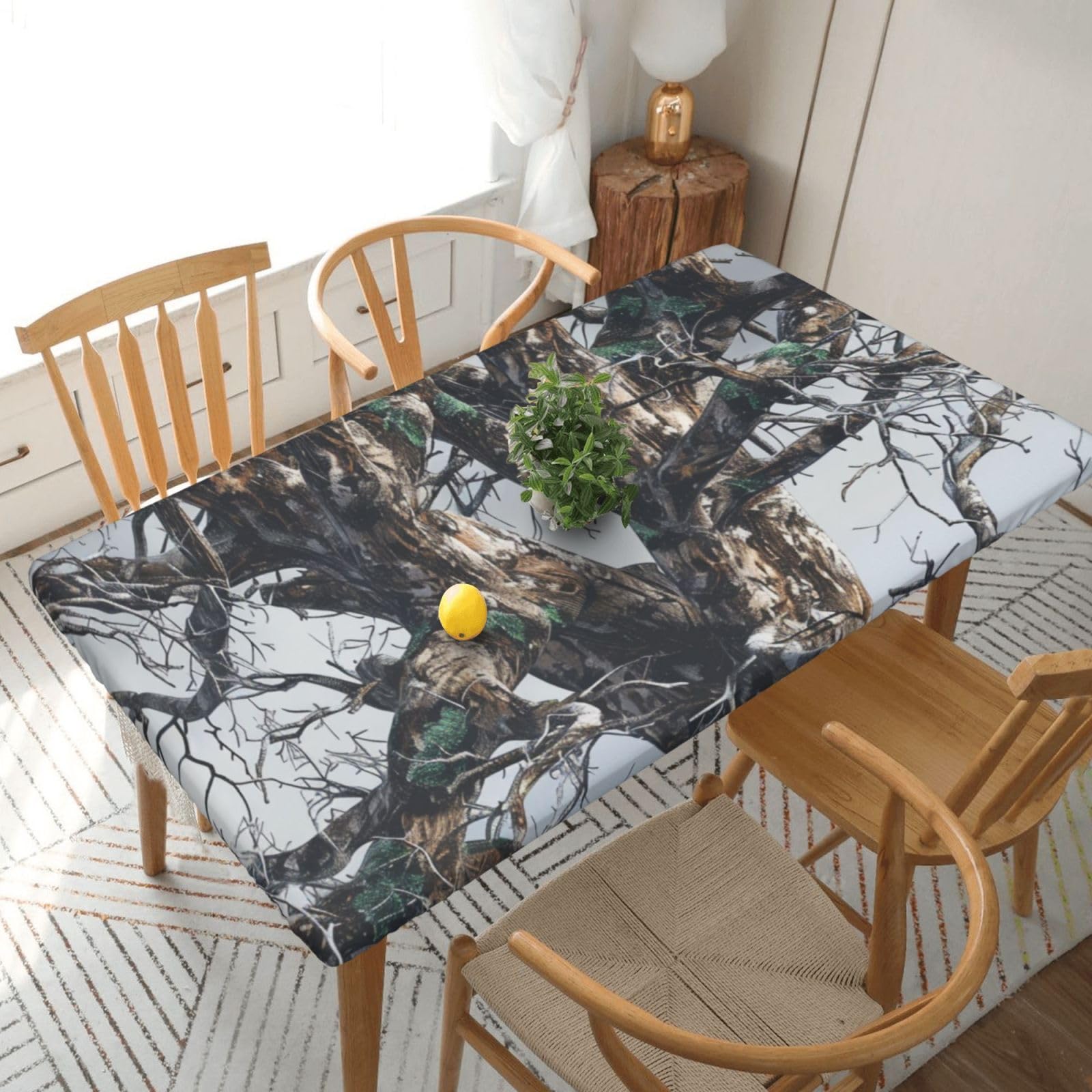 WPKJU Cold Tree Camouflage Printed Tablecloths 5ft Rectangular Table Covers Washable Polyester Decorative Table Cloth for Dining Table Picnic Wedding