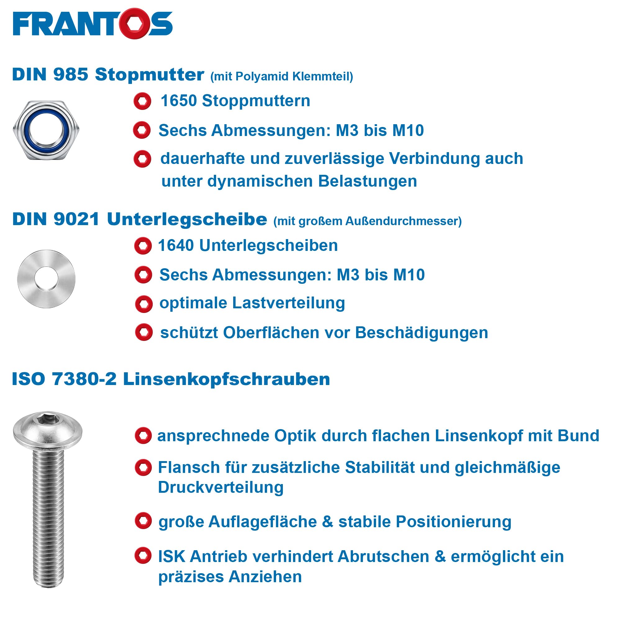 FRANTOS XXL Linsenkopfschrauben Set mit Muttern 3870-tlg (Edelstahl A2) in L-BOXX & L-BOXX Mini, Schrauben mit Flansch ISO 7380-2, Unterlegscheiben DIN 9021, Sicherungsmuttern DIN 985 INKL. Meterstab