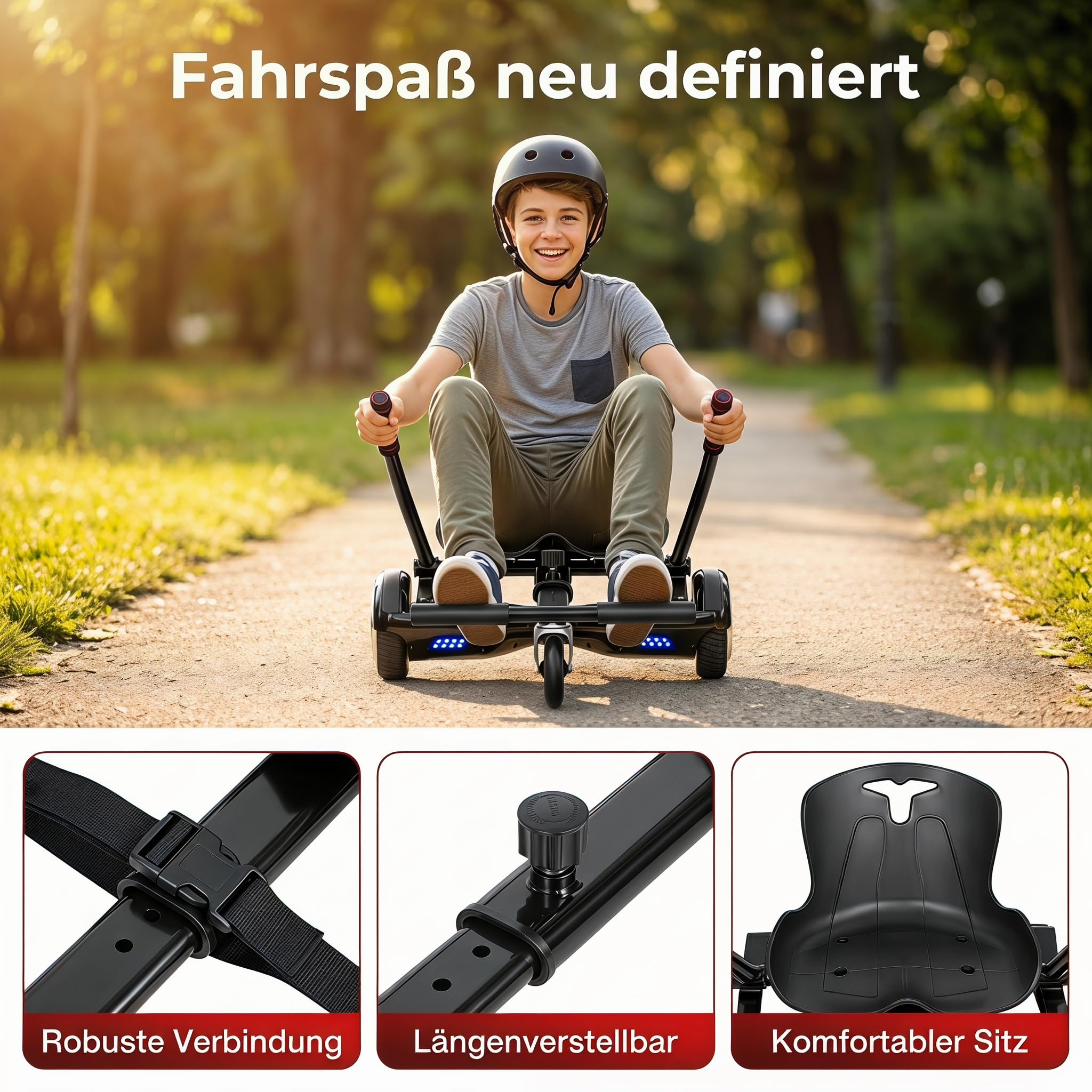 Hoverboard avec siège, siège réglable, compatible avec siège Hoverboard de 16,5 à 25,4 cm, siège de kart pour enfants et adultes, siège ergonomique