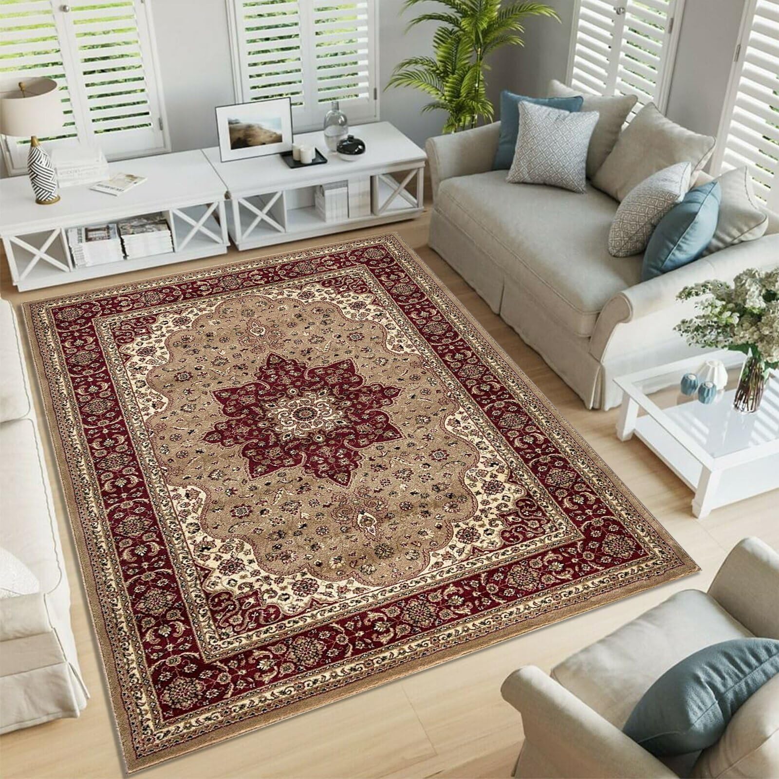 renoazul® Washable Traditional Rugs Living Room Large 240x320 cm - Soft Beige Carpet for Living Room - Rome Vintage Area Rugs for Bedroom