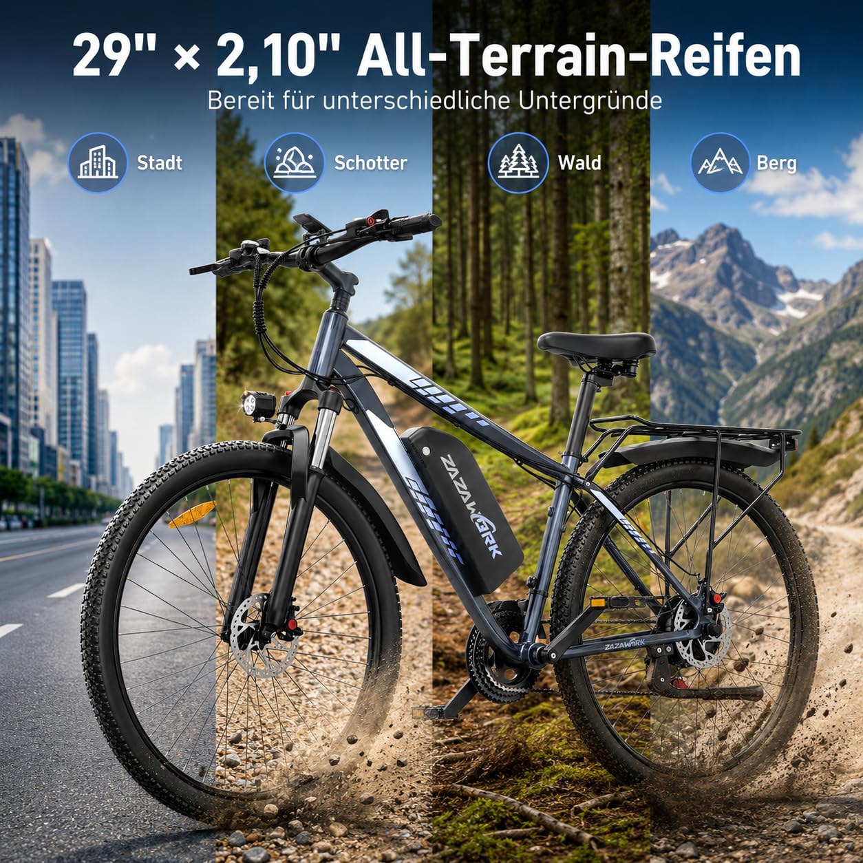 E-Bike 250W Motor 25km/h, 100-120km Reichweite 48V15AH Akku, 21-Gang Mountainbike mit Federgabel & Hydraulikbremsen, EBike Herren Damen, Elektrofahrräder für Stadt & Gelände