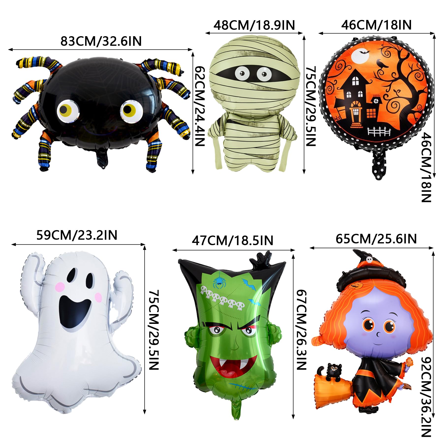 BAIYSFFG 12 Pcs Oversized Halloween Foil Balloons Party Decorations for Kids, Spider, Bat, Ghost, Witch - Image 3