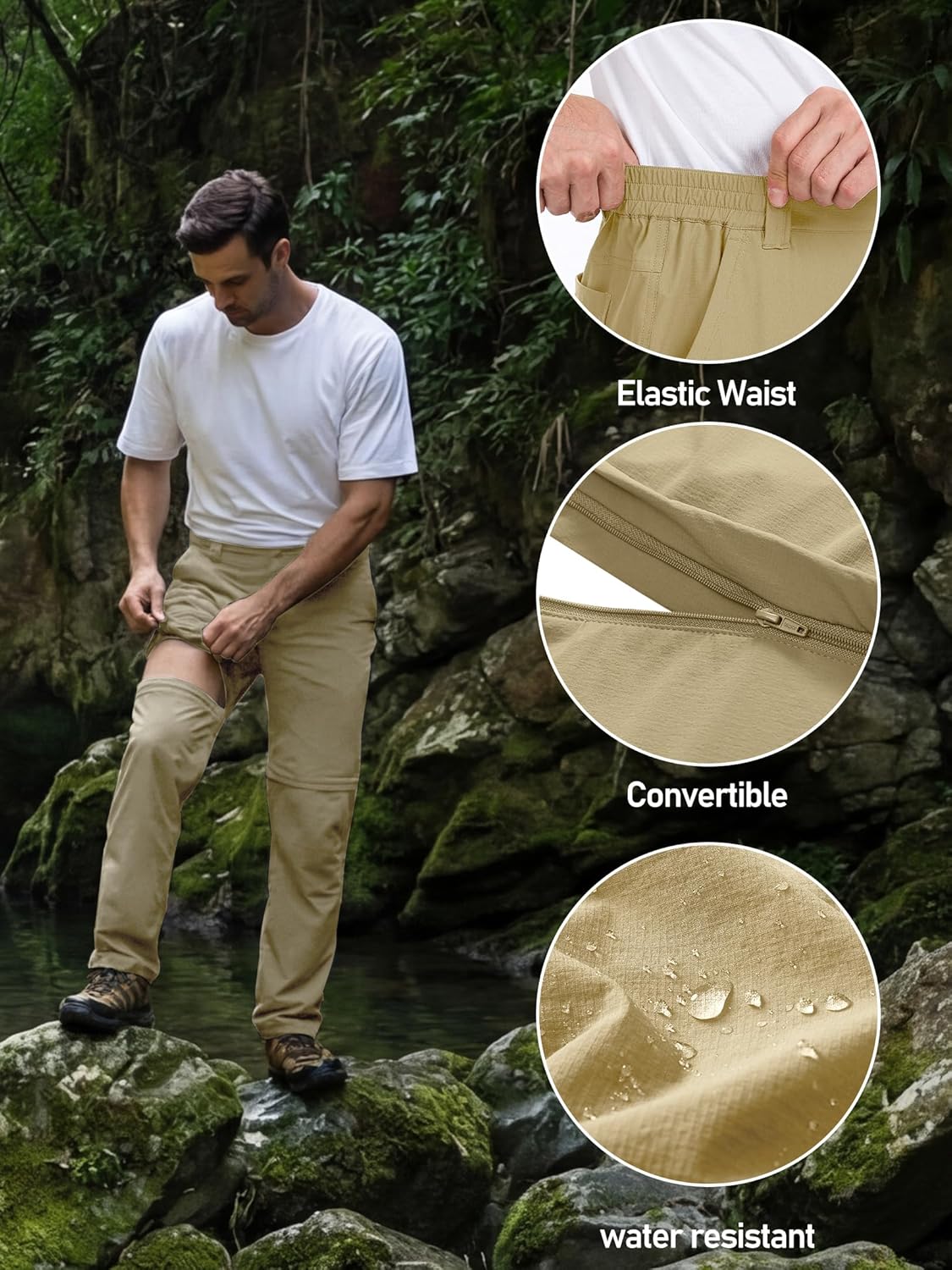 Mens Zip Off Convertible Hiking Pants Lightweight Tactical Quick Dry Cargo Work Water-Resistant Fishing Safari Outdoor Pant - Image 4