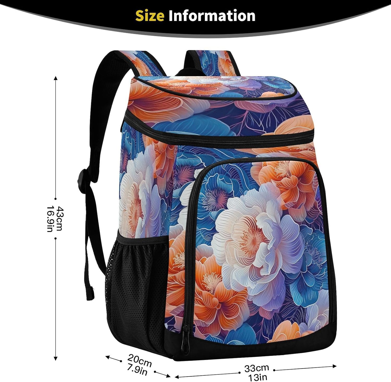 Blooming Beauty Cooler Backpack 36 Cans Leakproof Waterproof Backpack Cooler Bag Beach Accessories Travel Camping Fishing Backpack for Women Men