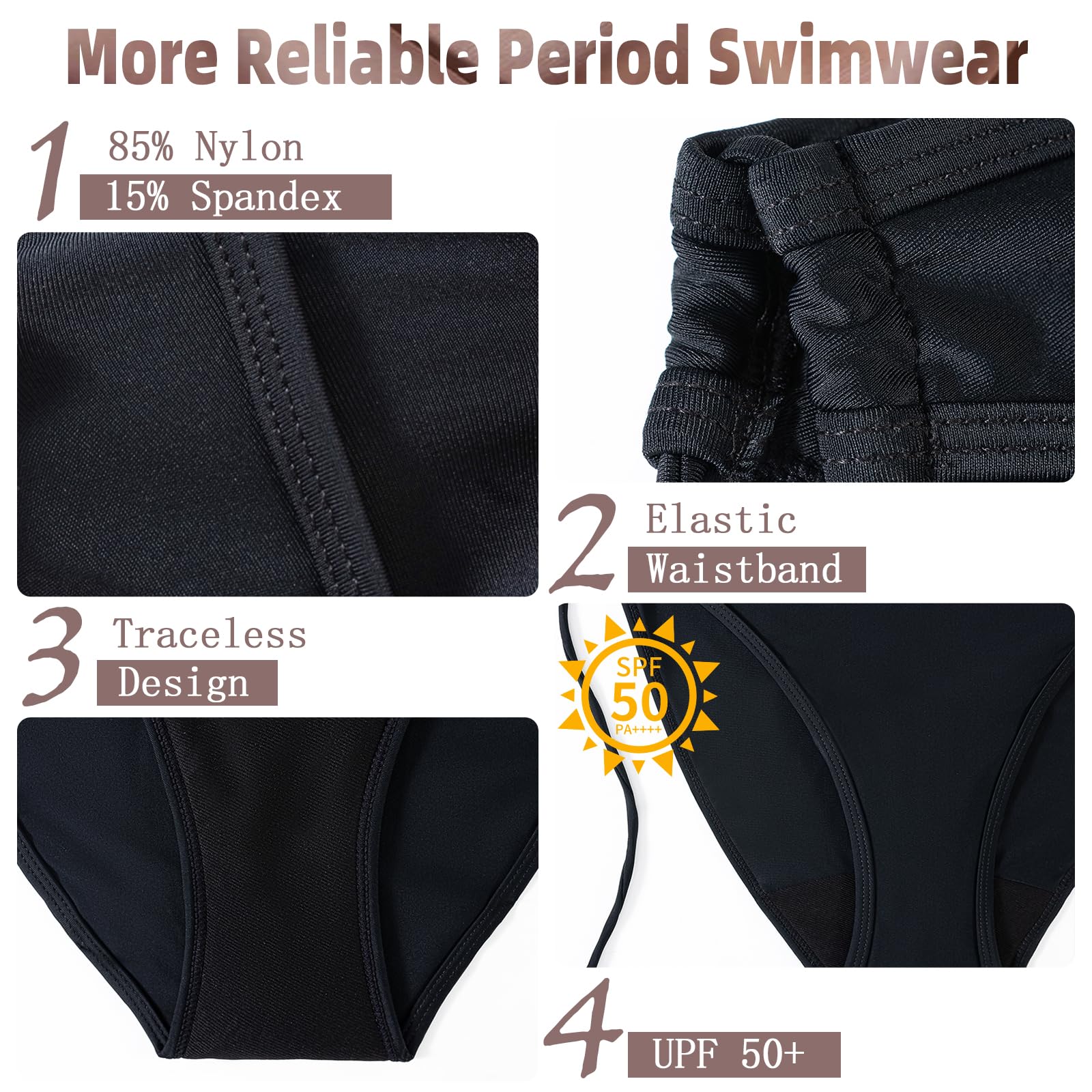 Traje de baño de 4 Capas a Prueba de Fugas para Mujeres y Niñas, Alta Elasticidad