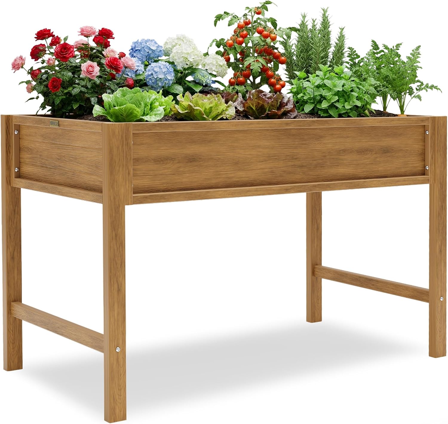 YEFU Raised Garden Beds Outdoor: 48x24x30in HIPS Elevated Planter Boxes Outdoor with Legs for Herbs Vegetables Flowers - Raised Garden Bed for Patio/Balcony - Accessible Gardening Comfort (Teak)