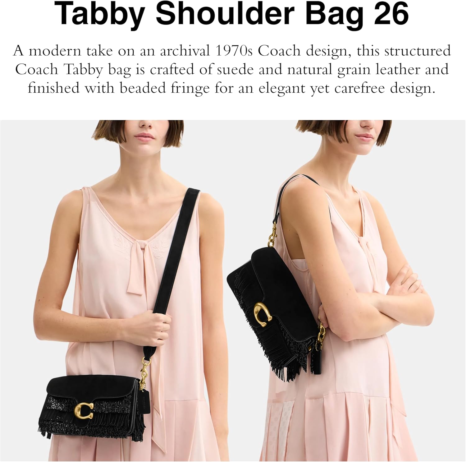 COACH Women's Crystal Beaded Fringe Tabby Shoulder Bag, B4/BLACK, Black, One Size - Image 2