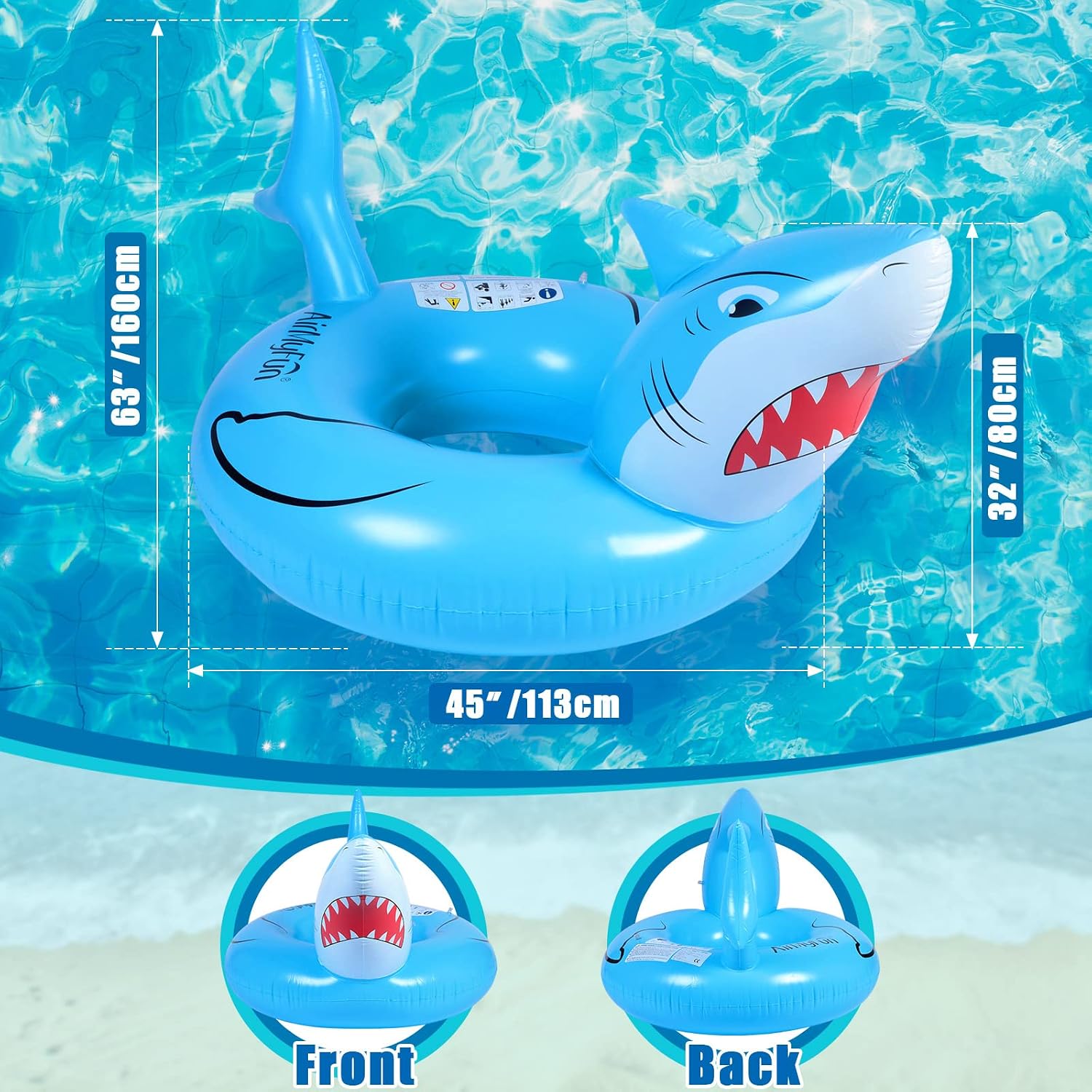 2 Pcs Shark Pool Float for Kids Adults Inflatable Swimming Tube Ring Toys Shark Swim Tube Ride on Pool Party Floaties for Beach Summer Swimming Pool Toy for Adults Teens