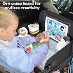 MENZOKE Kids Travel Tray, Travel Tray for Kids Car Seat with Educational Drawing Board, Tablet Holder & Cooler Cup Holder, Portable Road Trip Essentials Child's Gifts for Car Trip, Airplane, Black | Toddler Car Activities with No-Drop iPad Holder Sta