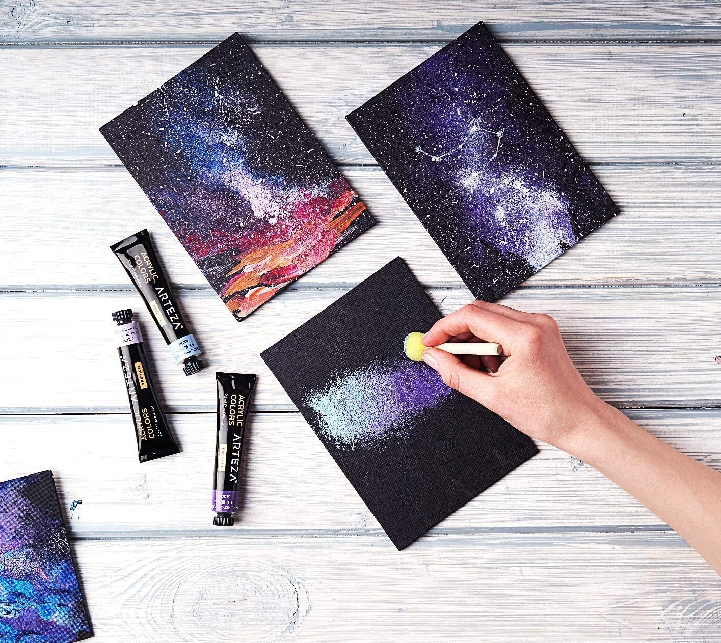ARTEZA Black Canvas Boards for Painting, 9 x 12 Inches, Pack of 14, Blank Canvas Panels for Acrylic, Oil and Gouache Painting