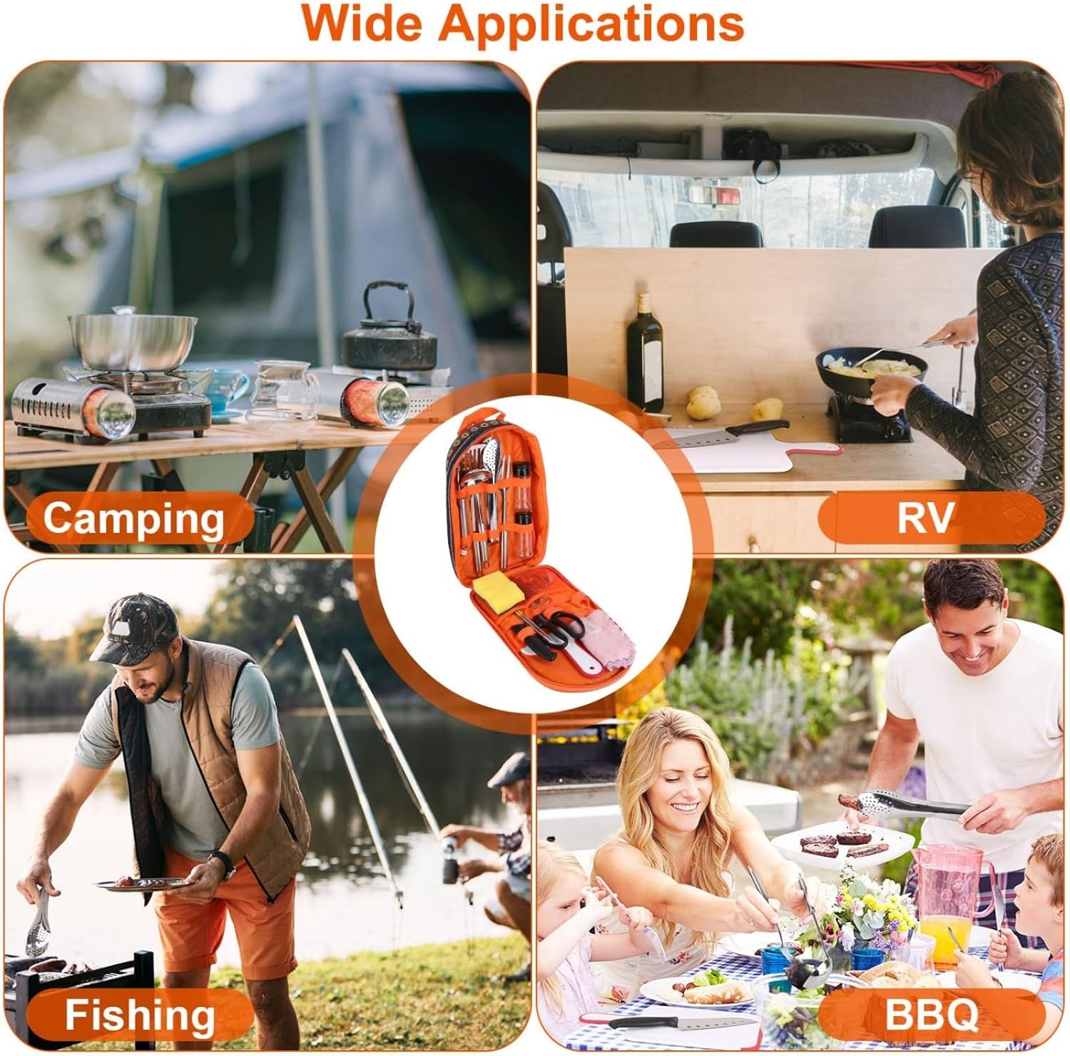 19Pcs Camping Cooking Utensil Kit Portable Picnic Cookware Outdoor Kitchen Equipment Gear Campfire Barbecue Appliances with Storage Bag