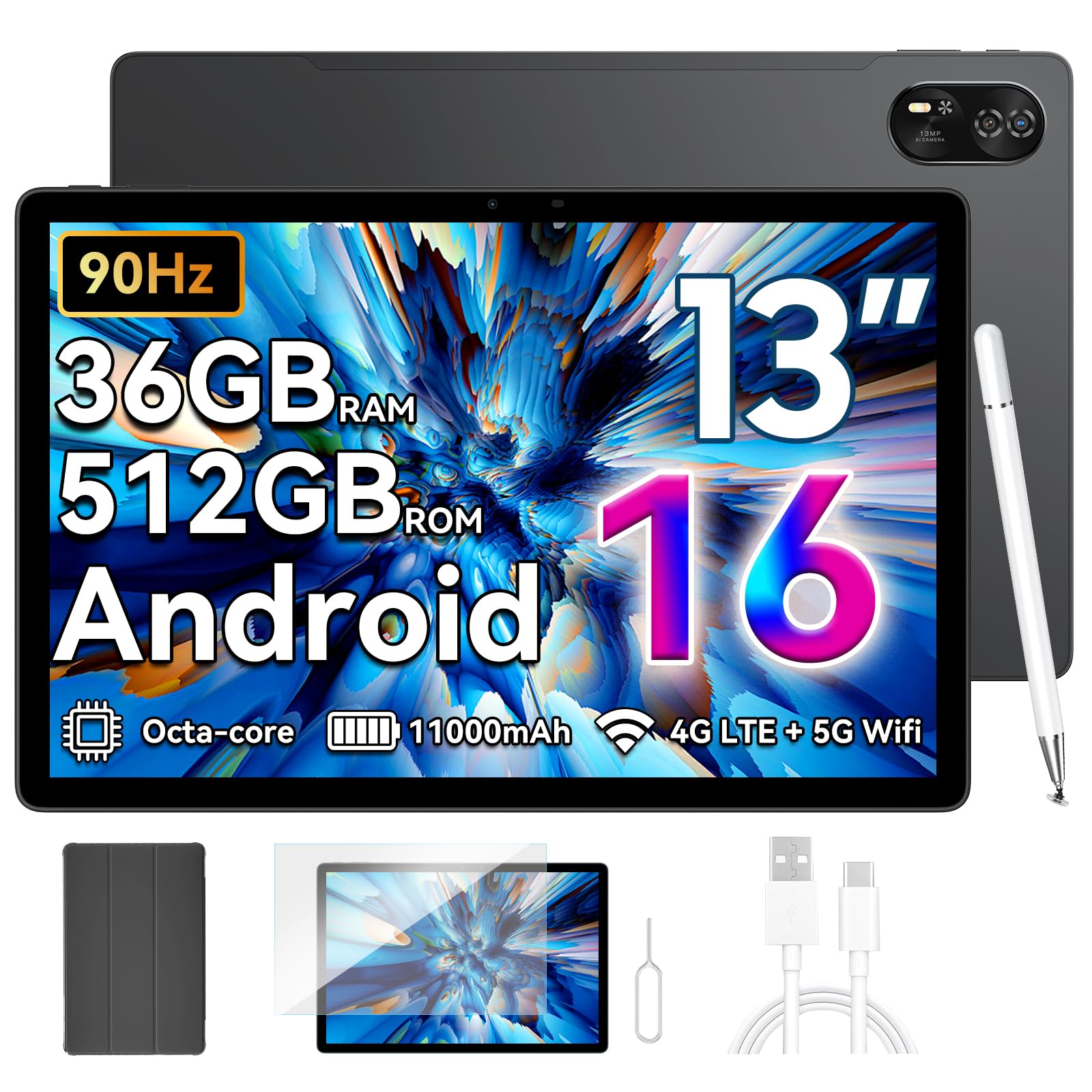 Blackview MEGA8 Android 16 Tablet 13 Zoll,36GB RAM+512GB ROM,90Hz