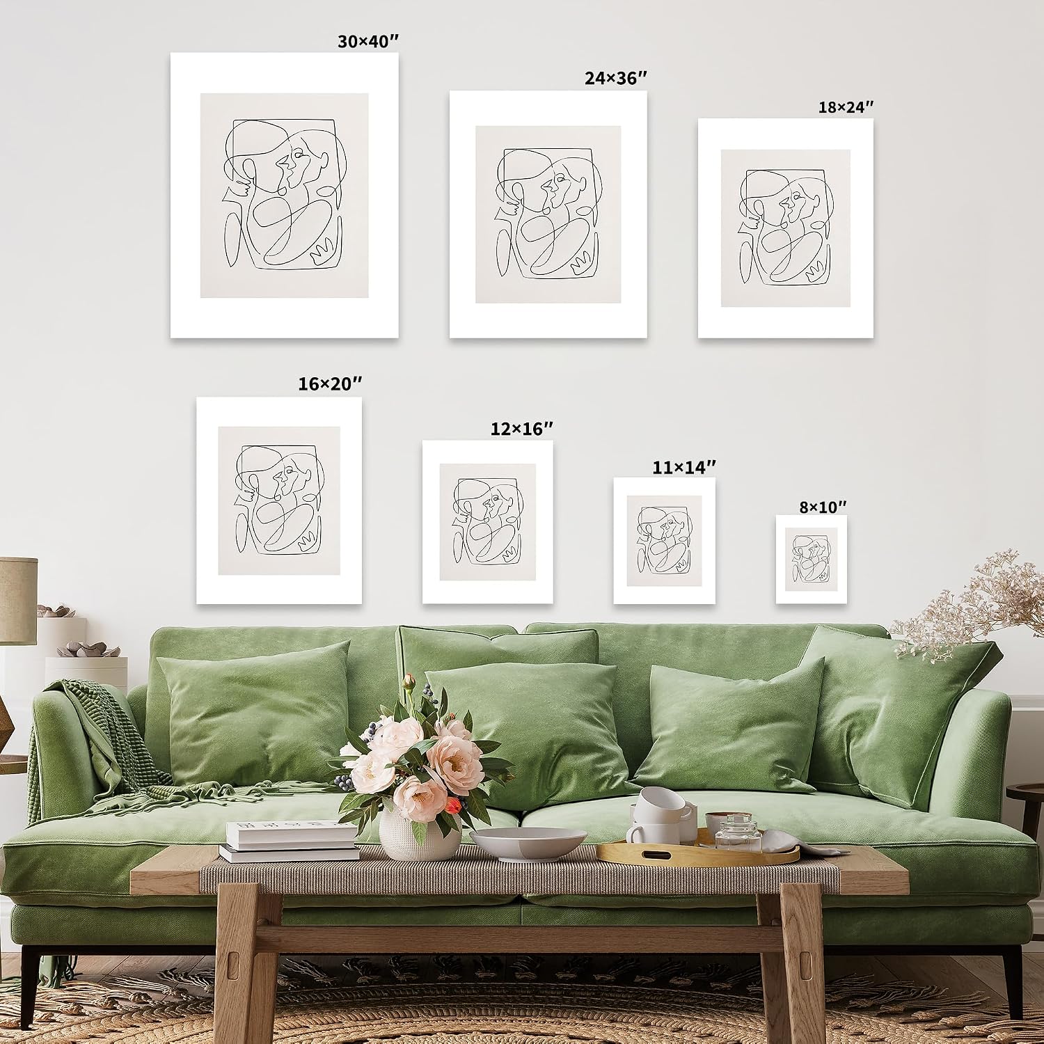 Monem Art Kissing Couple Figures Canvas - Retro Line Drawing Print - Abstract Art - Minimal Gift for Artist, Friend - Aesthetic Wall Decor for Home, Office, Dorm - Available in 8x10 to 30x40