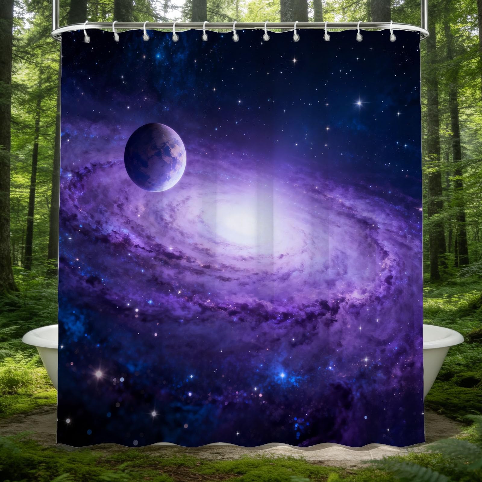 Hongduo 3D Galaxy Shower Curtain for Stalls Bathtubs Mysterious Galaxy Bathroom Decor Shower Curtain Set Polyester Fabric Waterproof 180x200cm/71X79 Inch with Hooks