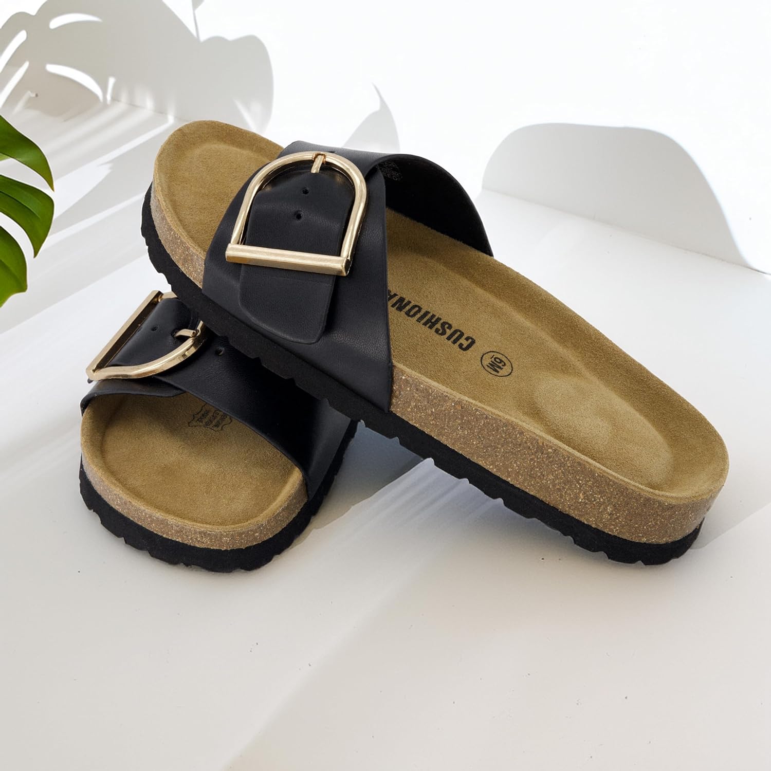 CUSHIONAIRE Leeds Sandals for Women, Slip On Big Buckle Slide Womens Sandals with Memory Foam Footbed, Comfortable Summer Footwear 6.5 Black image 2 of 9 B0FJHFX4K9