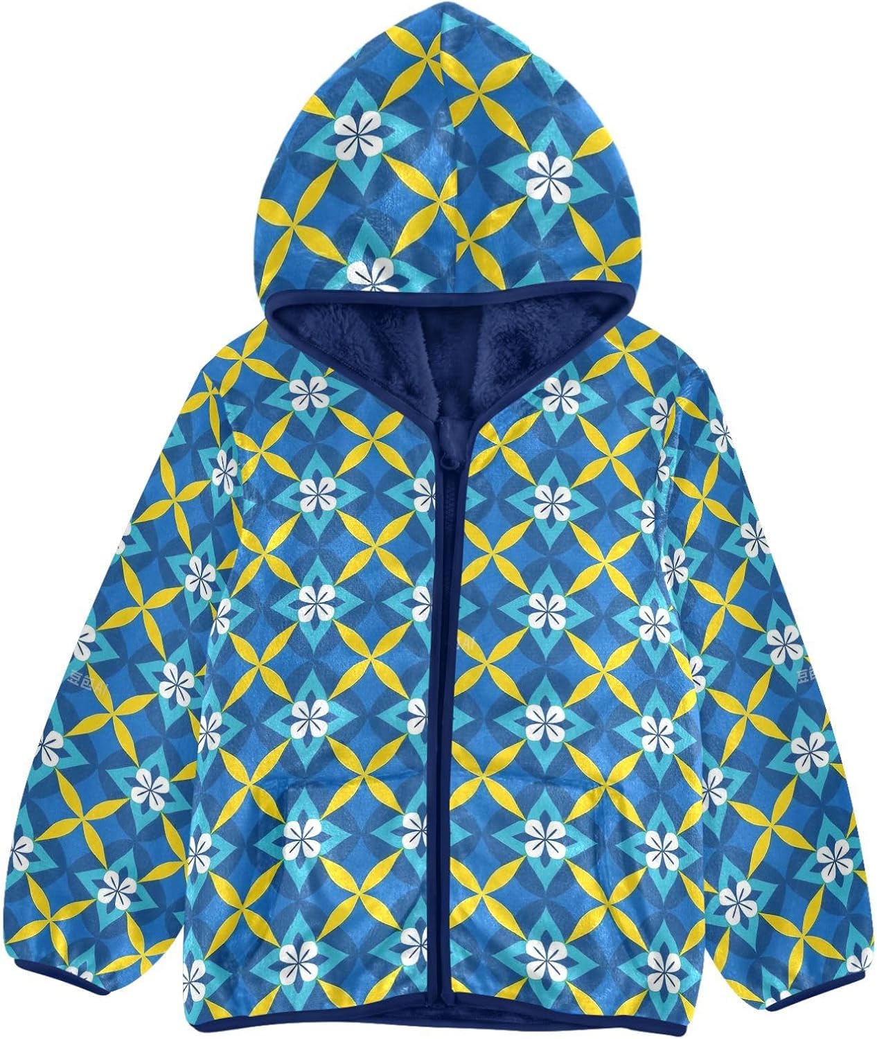 Blue and Yellow Japanese Vintage Flowers Toddler Soft Jackets Outerwear Jackets & Coats Navy Blue Cute Baby Boys