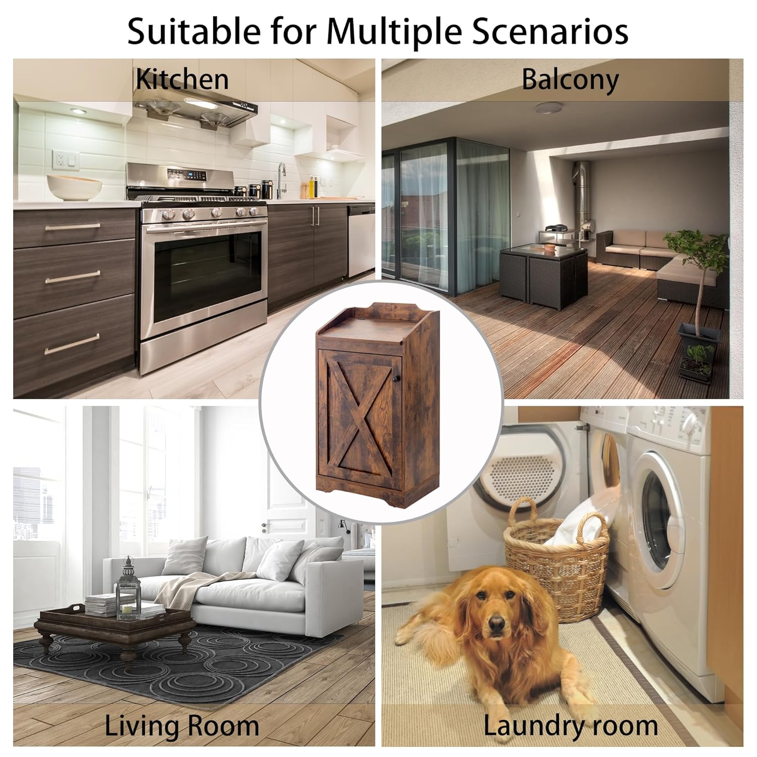 13 Gallons Trash Can Cabinet, Wooden Trash Bin Cabinet Hidden Freestanding Dog Proof Garbage Can Cabinet with Lid for Kitchen (Rustic Brown)