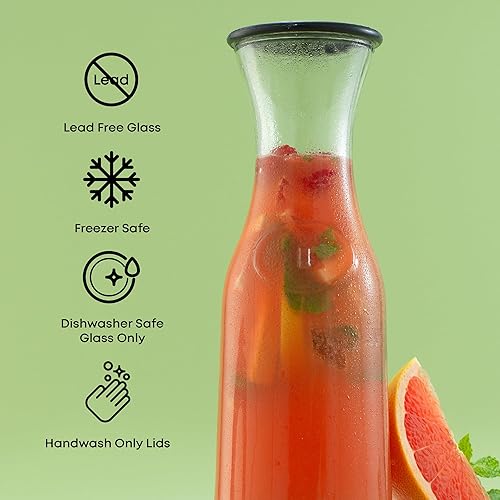 Miniatura 5 de JoyJolt Glass Carafe with Lid, Set of 3 – 1 Liter Glass Pitcher for Mimosa Bar, Water, Iced Tea, Juice, Wine, Lemonade, Milk – Dishwasher Safe
