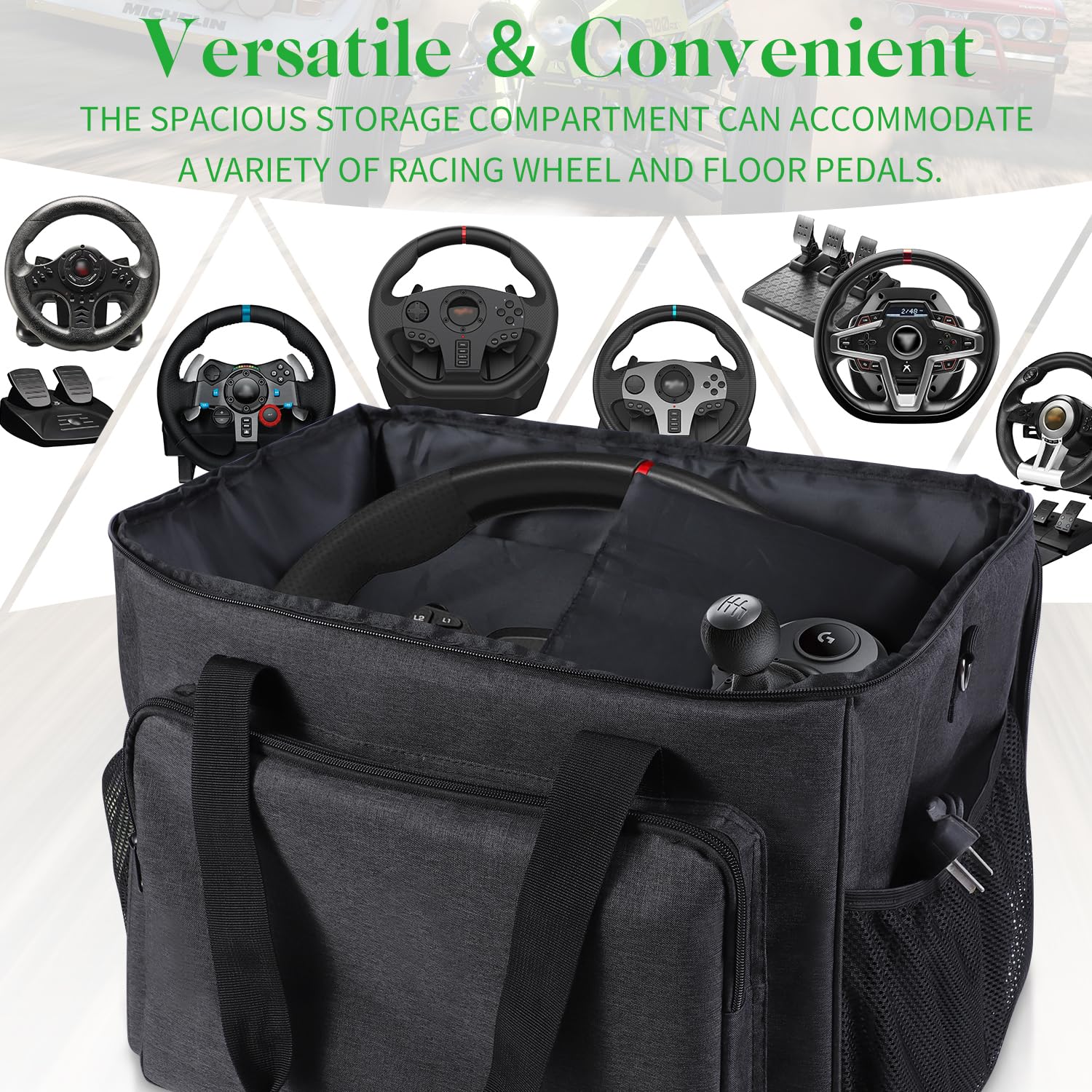 Custodia portaoggetti per volante e pedali da pavimento, organizer portatile per trasporto di pedali con tracolla, custodia per il trasporto del volante per PS5 PS4 PC