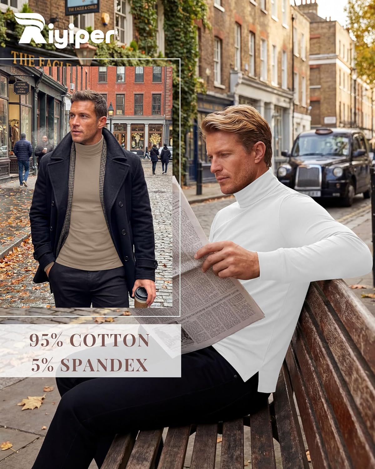 Riyiper 3 Pack Men's Turtleneck Shirts Thermal Basic Knitted Long Sleeve Casual Slim Fit Winter Pullover Tops - Image 4