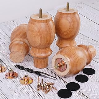 Set of 4 Wood Furniture Legs 6 Inches Heavy Duty, Rubberwood Replacement Couch Legs Sofa Legs Cabinet Legs Dresser Legs Wooden Feet for Furniture (Varnish Finish,6 Inches Height)