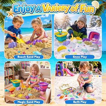 Beach Sand Toys for Kids 37Pcs Metal Sifter Shovel & Collapsible Beach Buckets Set, Sand Castle Kit, Sea Animal Molds, Diving Gem Pool Toy with Mesh Bag Sand Toys for Toddlers Age 3-10