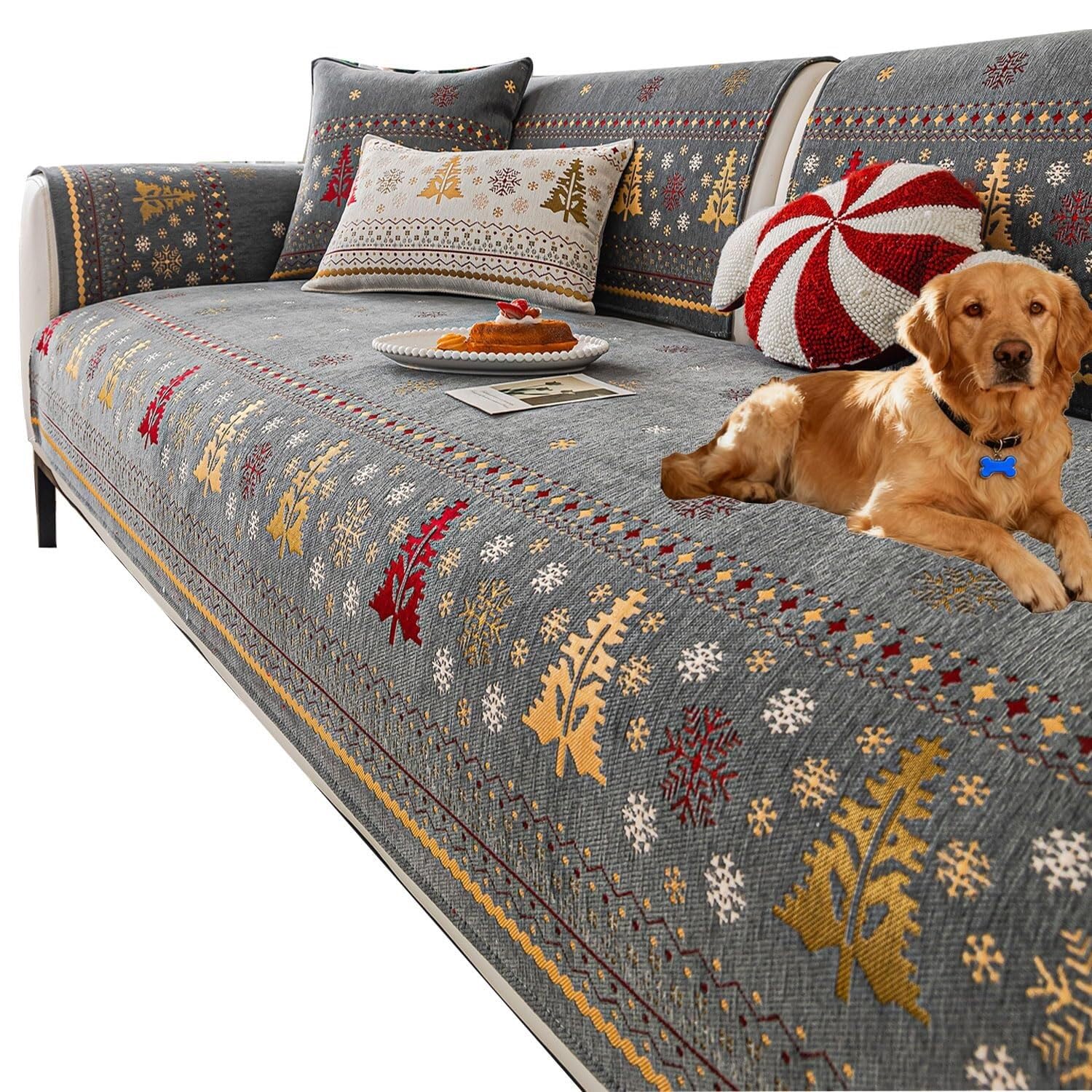 Housse de canapé pour chien lavable en chenille grise 70x90cm