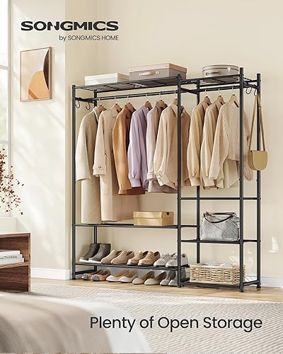 Miniatura 2 de SONGMICS Armario portátil de alta resistencia, perchero independiente con 7 estantes, 2 varillas para colgar, 4 ganchos en S, marco de metal, para