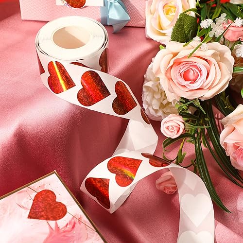 Miniatura 3 de Zonon 1000 calcomanías de corazón con purpurina, rollo de calcomanías decorativas autoadhesivas para bodas, aniversarios, fiestas, tarjetas, cajas,