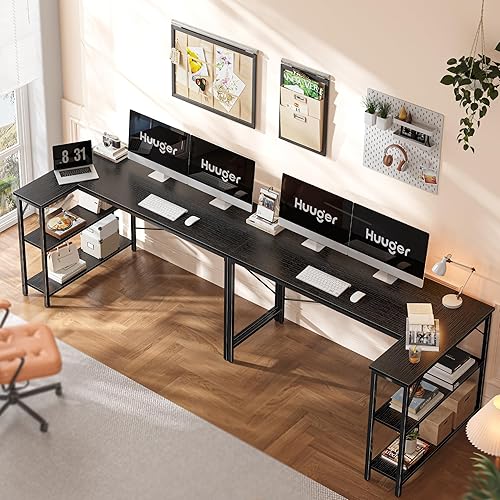 Miniatura 82 de Huuger Escritorio en forma de L, escritorio para computadora de 55 pulgadas con estantes de almacenamiento reversibles, para esquina