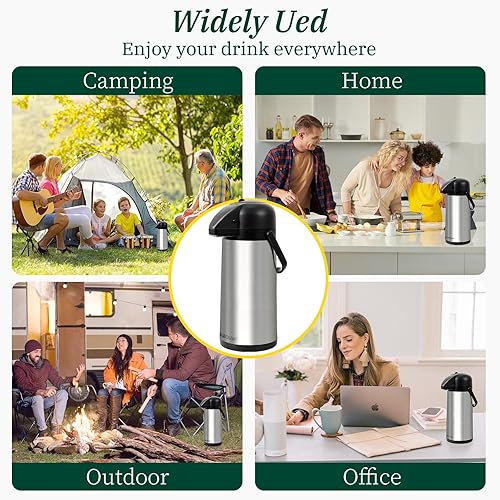 Miniatura 8 de Airpot - Jarra de café para mantener el calor, dispensador de café grande de 102 onzas3 litros con bomba, termo de acero inoxidable aislado para