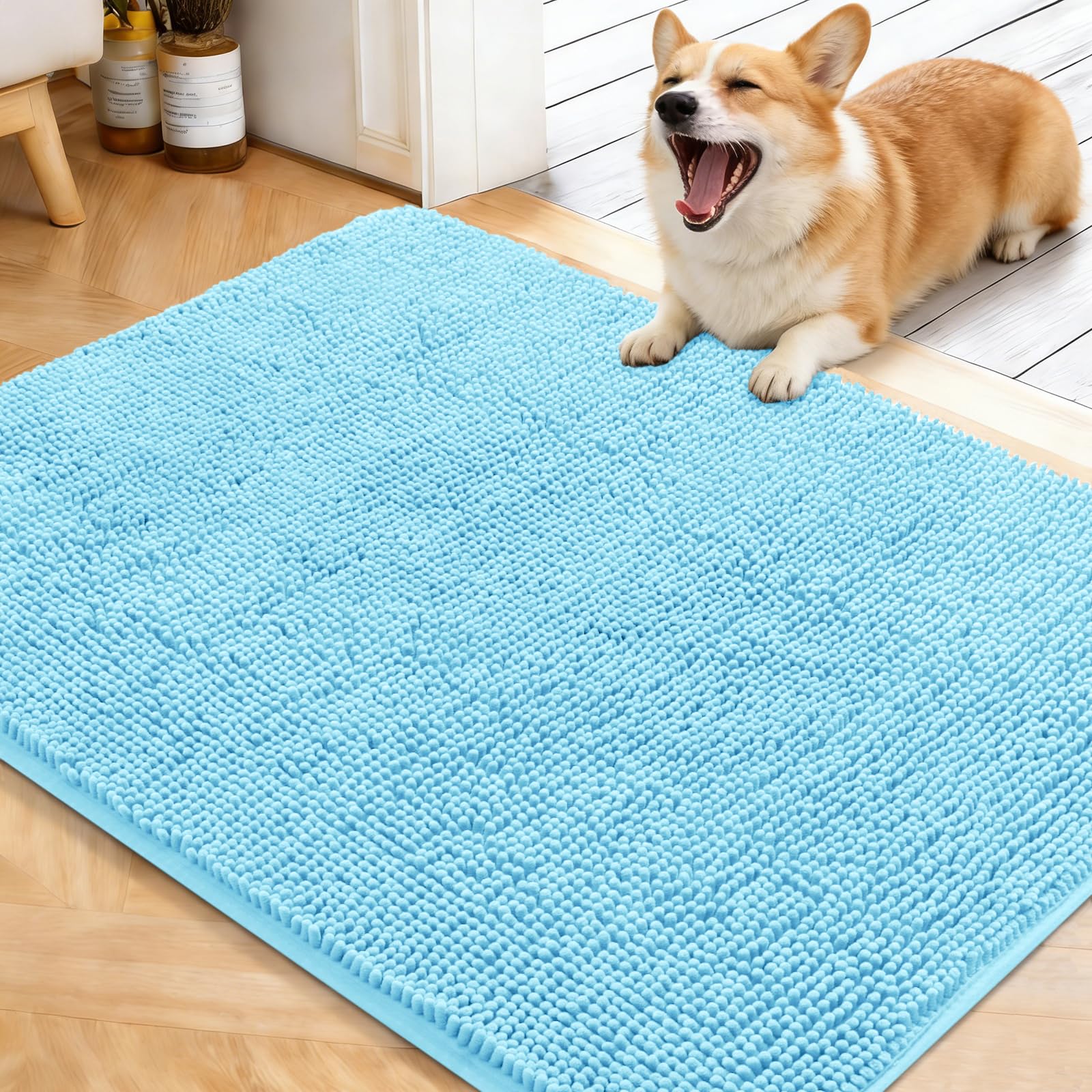 OLANLY Dog Door Mat for Muddy Paws 40x32, Super Absorbent Chenille Mud Mat