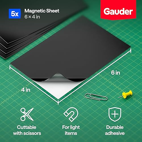 Miniatura 2 de GAUDER Hojas magnéticas con respaldo adhesivo (4 x 6 pulgadas)  Hojas magnéticas negras  Hojas magnéticas adhesivas (5 piezas)