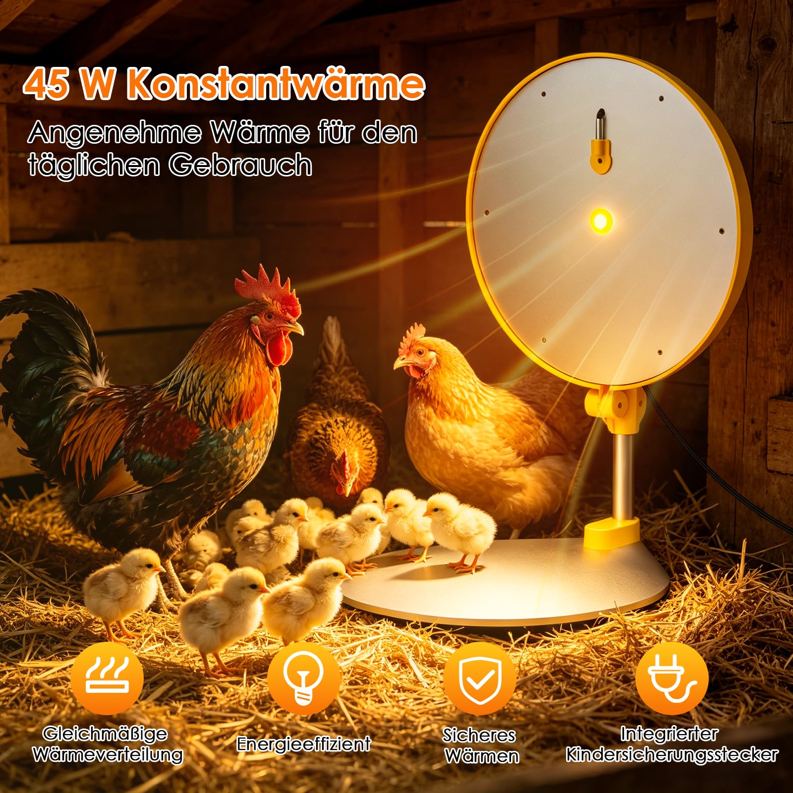 Wärmeplatte Küken,Kükenwärmer Wärmelampe mit LED-Licht,Heizplatte für Kükenaufzucht,45W Regelbare Temperatur Heizplatte Küken, Digitalanzeige Wärmeplatte Hühner für 15-20 Küken