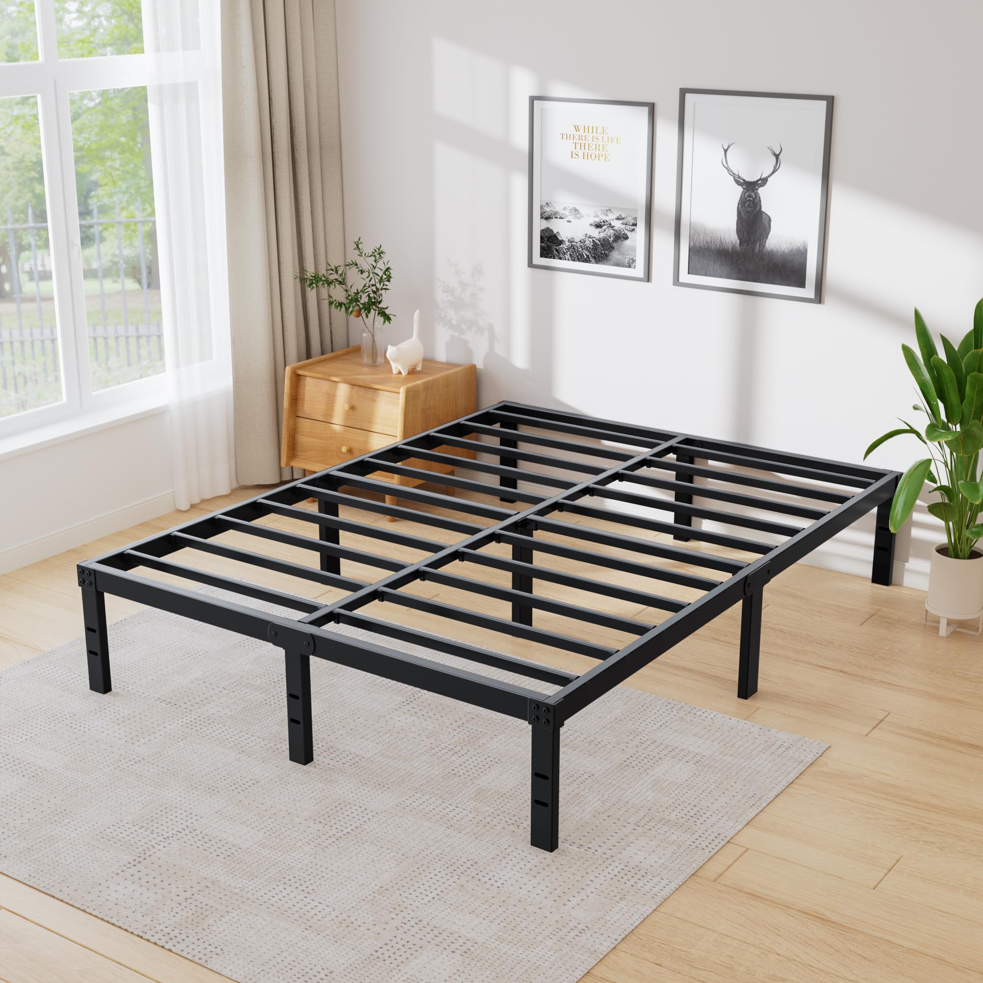 Queen Bed Frame 3200lbs Heavy Duty Metal Platform No Box Spring Needed with Steel Slat Support, Easy Assembly,Noise-Free 16 Inch Queen image 2