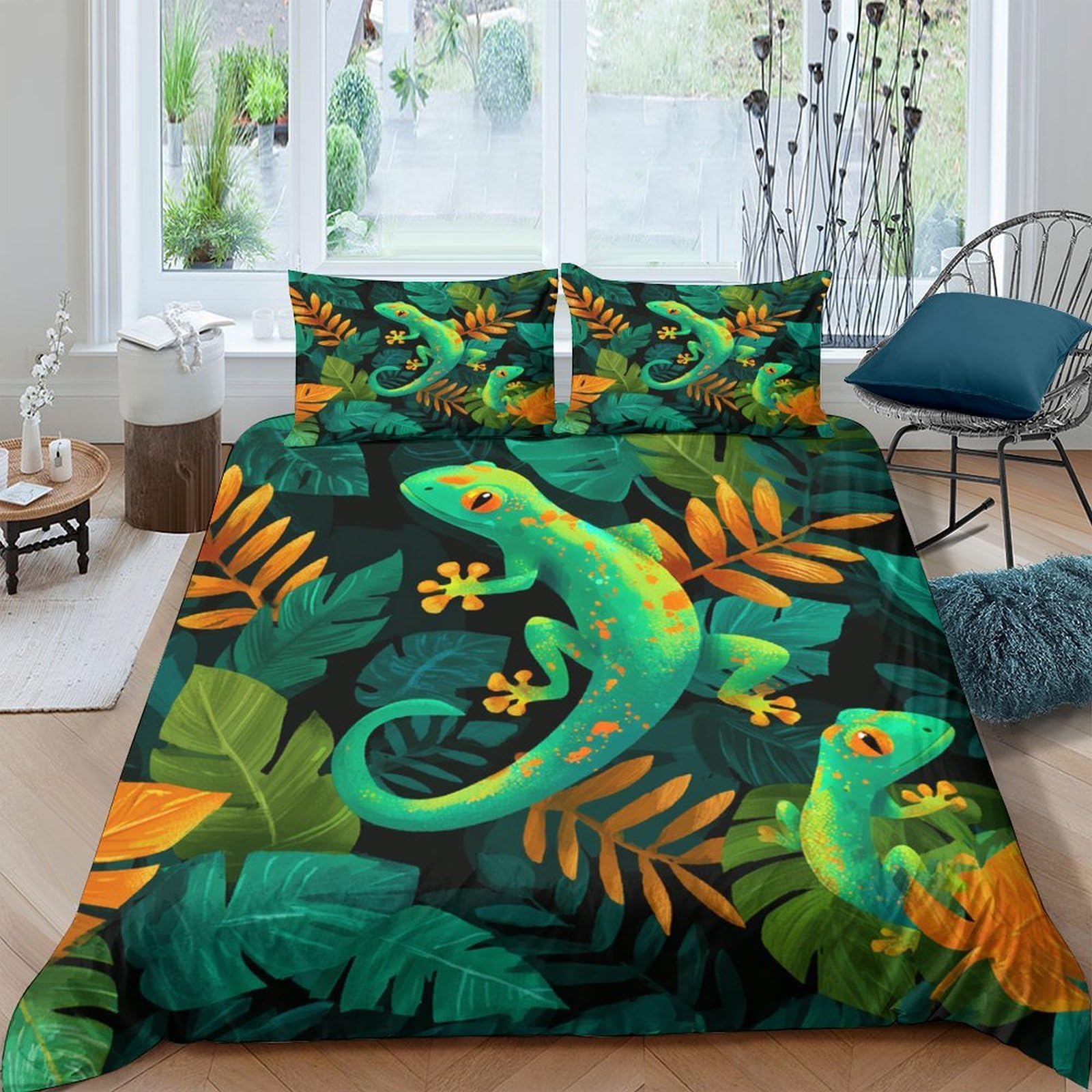Ctjqhvkz Style-5 3D Printed Tropical Lizard Fitted Sheet Microfiber Soft Breathable Jungle Leaves Bed Cover For Bedroom Dorm Decor Single（135X200cm）