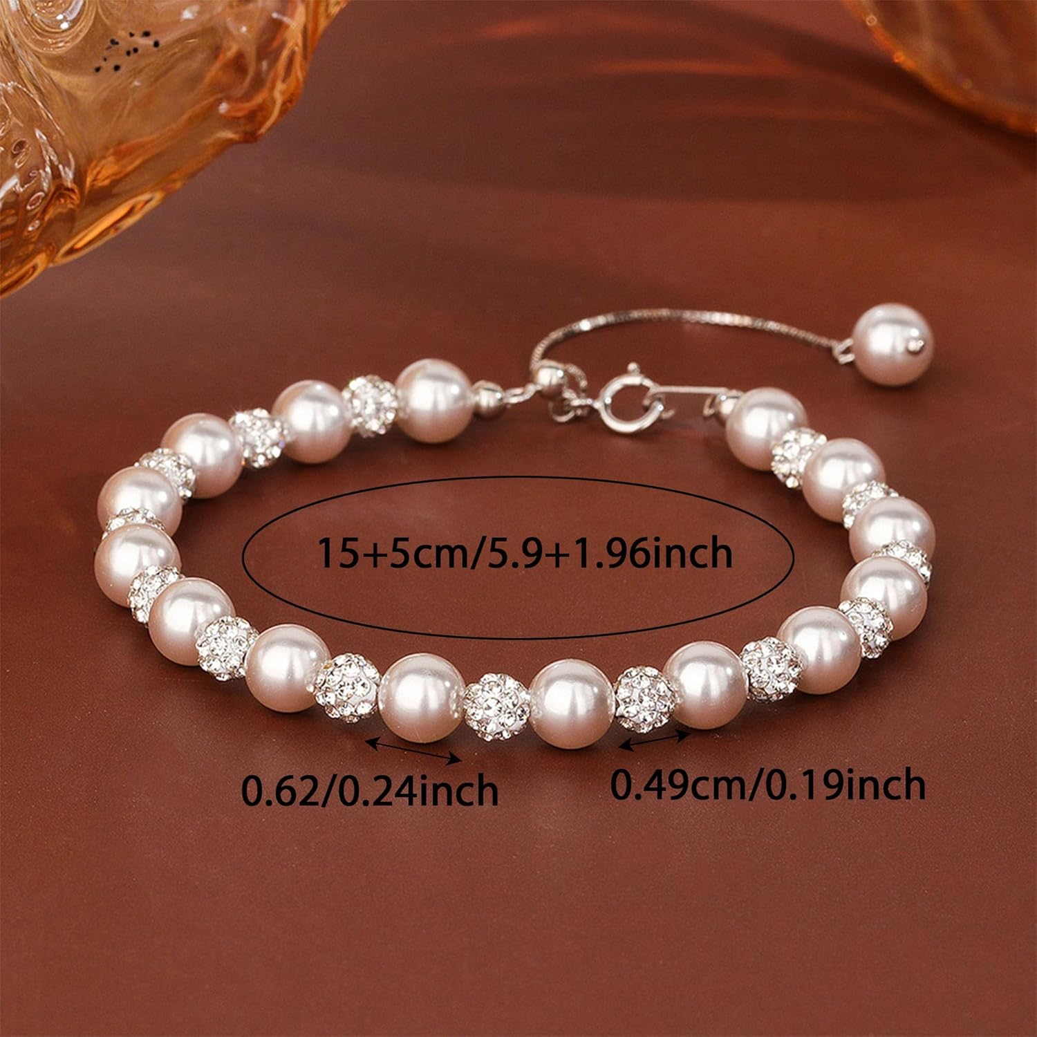 Pink Pearl Crystal Bracelet for Women 925 Sterling Silver Dainty Cubic Zirconia Ball Bracelet to Daughter Mom Elegant Sparkling Pearl Alternating Bead Chain Valentines Day Sorority Jewelry Gifts - Image 6