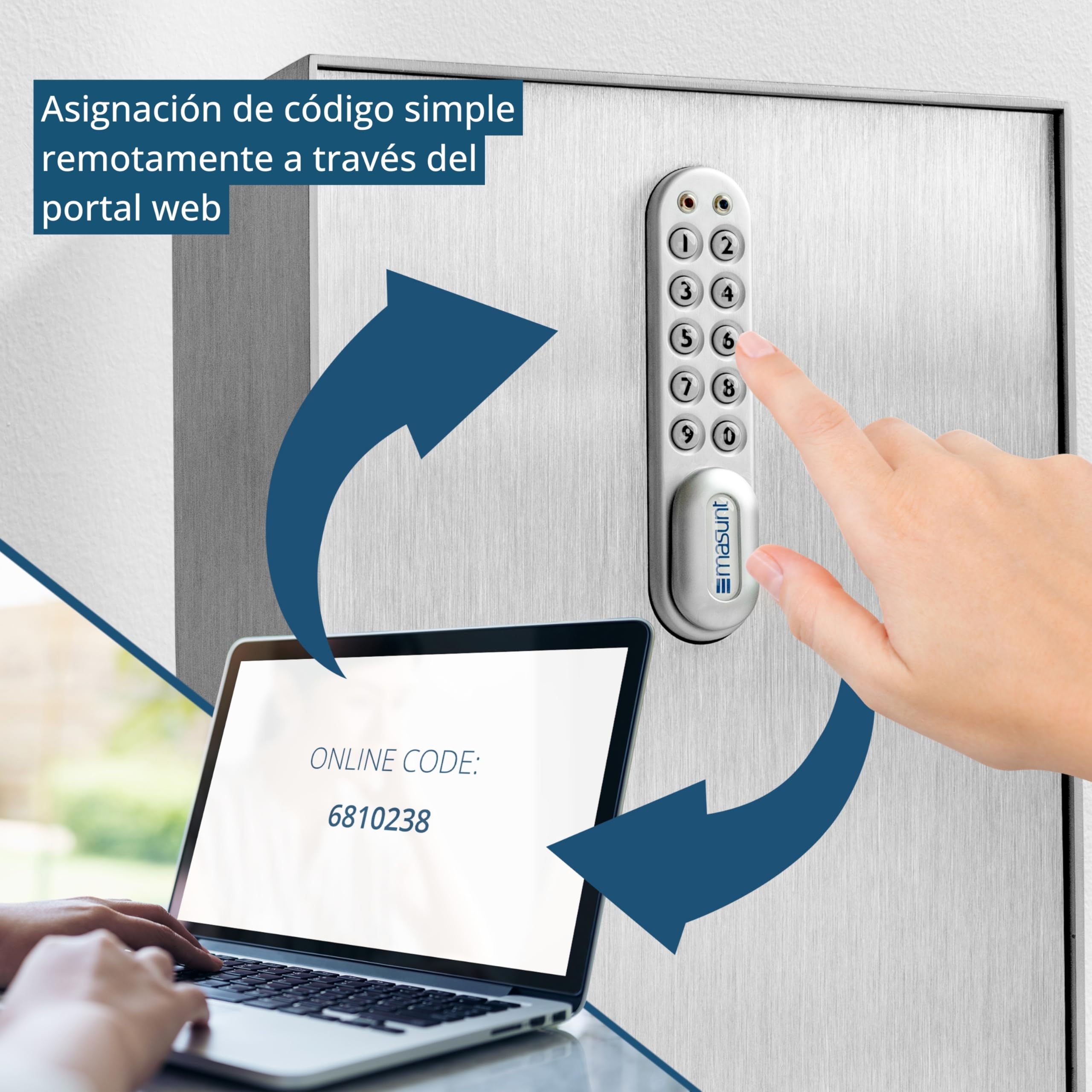 masunt Caja fuerte para llaves 2145 E Code | Caja fuerte para llaves con innovadora asignación de códigos en línea a distancia | Caja fuerte digital para llaves de sólido acero inoxidable V4A Plata