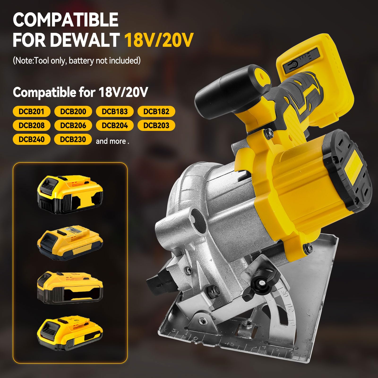 Scie Circulaire Sans Fil pour Dewalt Batterie 18/20V, 6200 tr/min Scies Circulaires électriques 12.5CM Sans Balais avec 3 Lames de Scie, Angle Coupe 0-45° pour Bois Plastique Tuile (Sans Batterie)