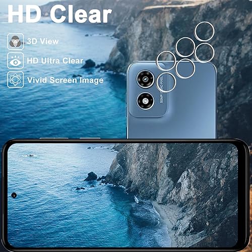 Miniatura 4 de Paquete de 3+3 Protector de pantalla para Moto G Play 2024 + protector de lente de cámara, vidrio templado 9H, antiarañazos, fácil instalación, sin