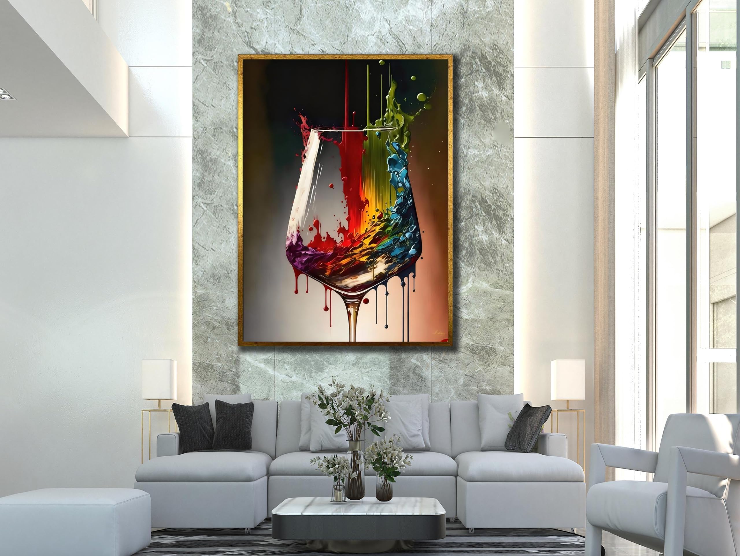 TONGYINLI Abstract Wine Glass Oil Painting Canvas: Kitchen Dining Decor Canvas Artwork for Home Posters and Prints(60x90cm/Frameless)