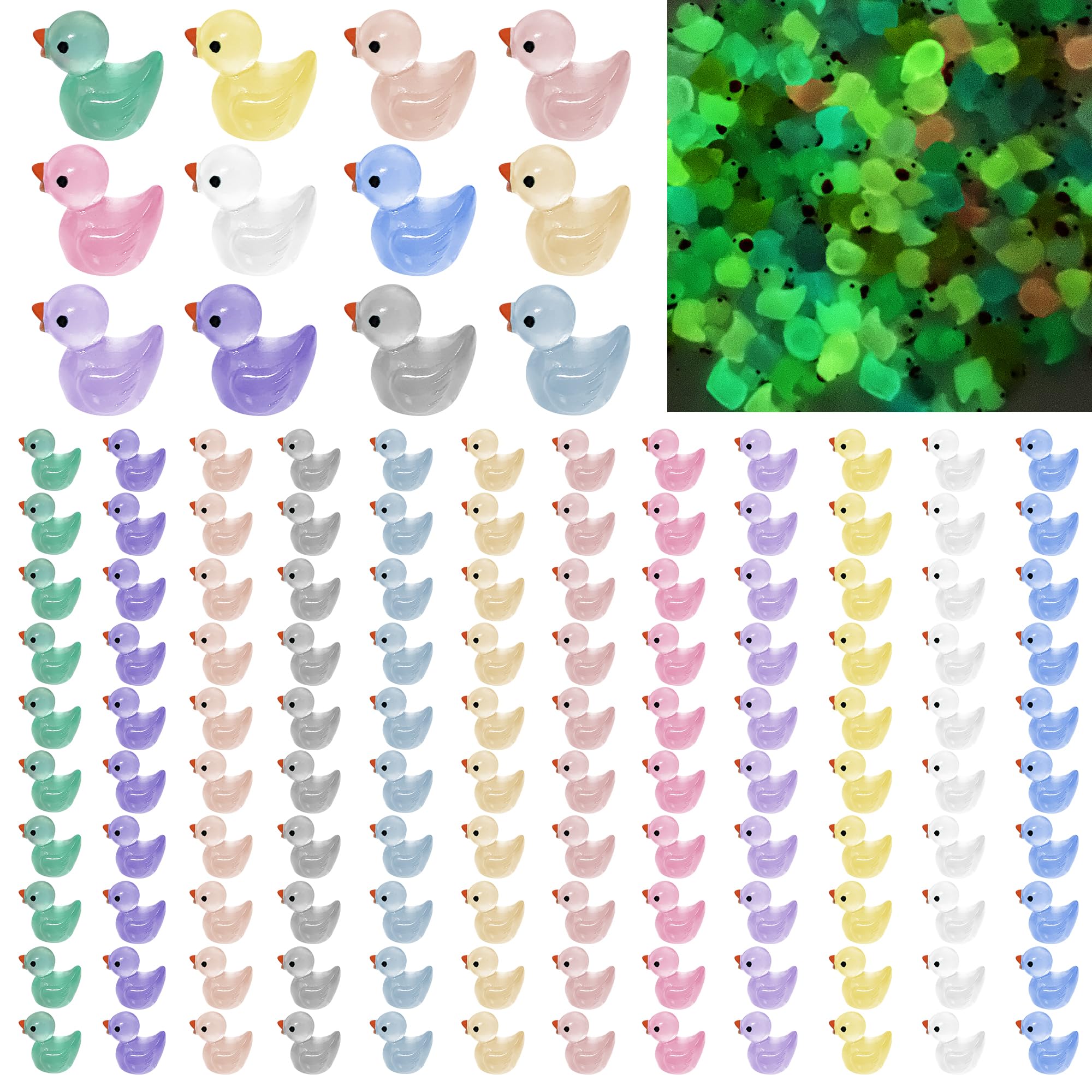 Kaemi120Pcs Mini Resin Ducks Luminous Tiny Ducks Plastic Little Ducks Glow in The Dark Small Ducks for Miniature Landscape Garden Aquarium Decor Party Favors Prank Tiny Toys