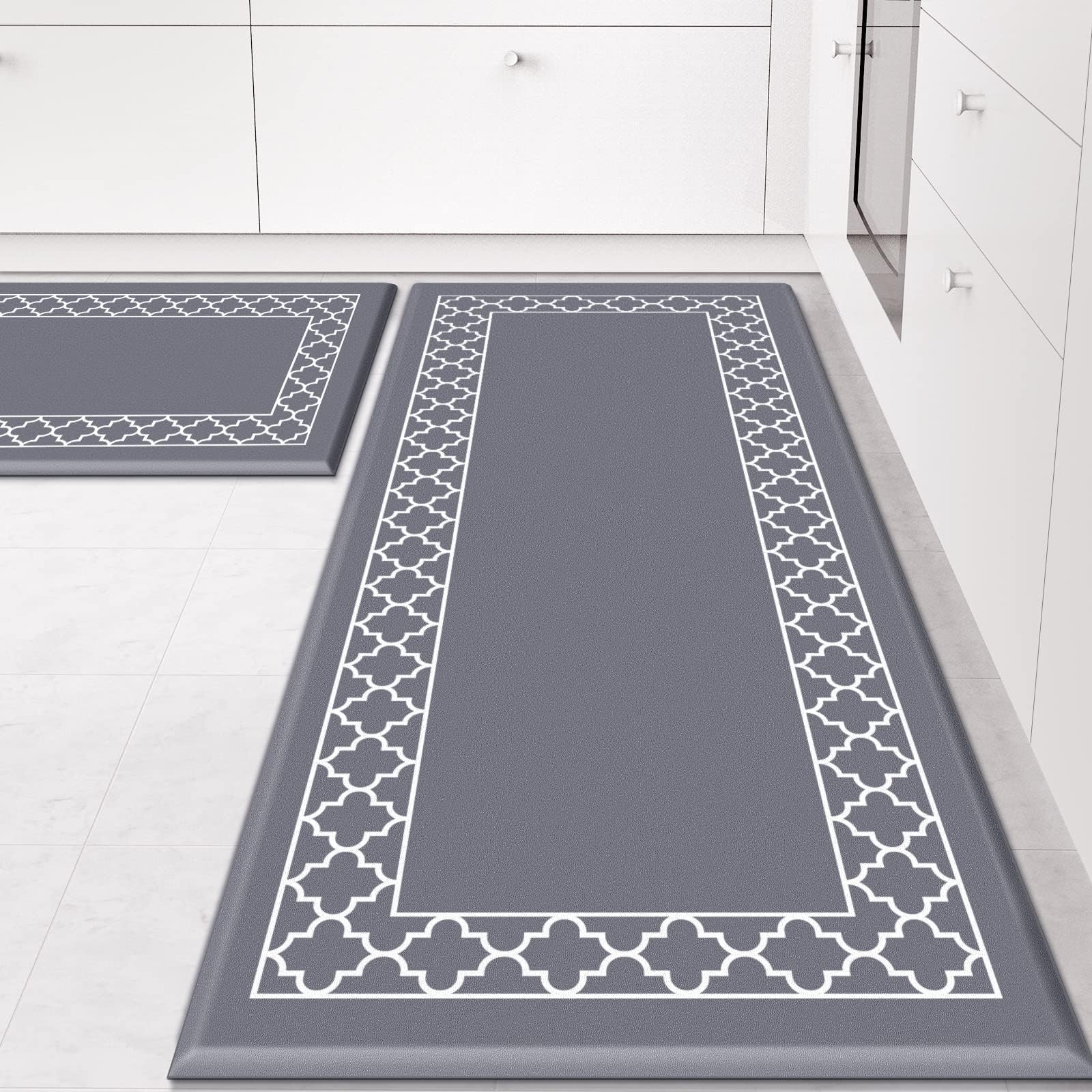 Mattitude Kitchen Mat [2 PCS] Cushioned Anti-Fatigue Non Slip Rug Waterproof Ergonomic Comfort Standing Mat for House, Floor, Sink, Office (Grey)