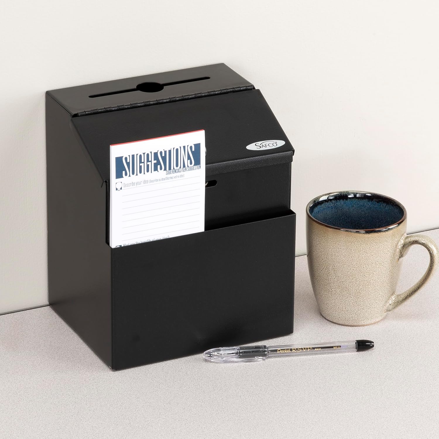 Safco 4232BL Steel Suggestion Box, Black
