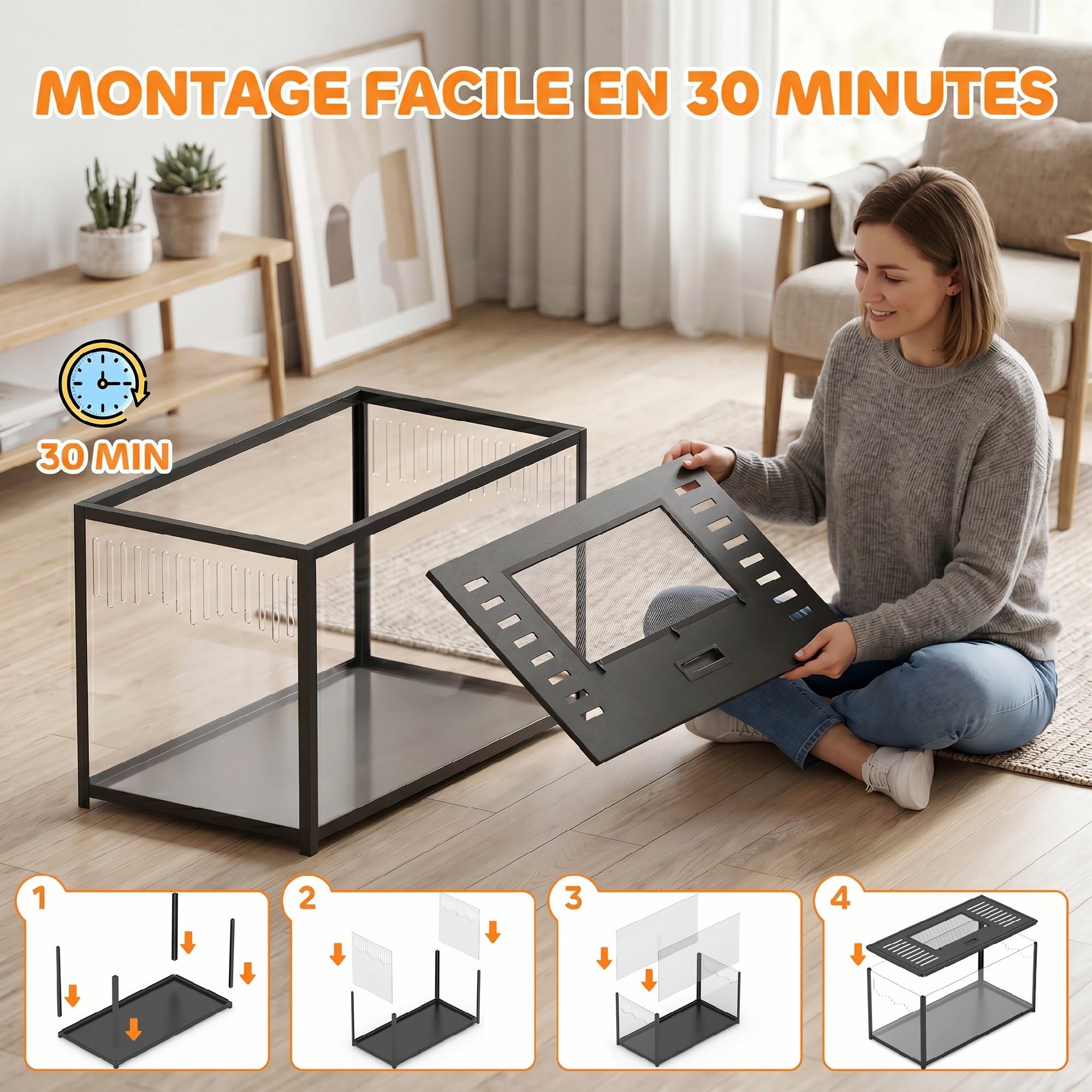 PawHut Gabbia a criceto in metallo con base profonda – Habitat per roditori trasparente di vista panoramica a 360°, coperchio apribile, ventilazione laterale – gabbia per criceto siriano nano, 80 x 45